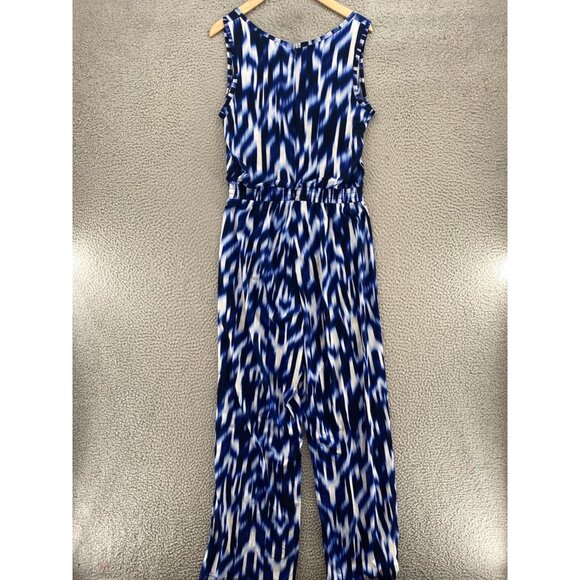 Calvin Klein Jumpsuit Womens 10 Blue Tank Stretch Wide Leg Smocked Waist Casual - Picture 3 of 12